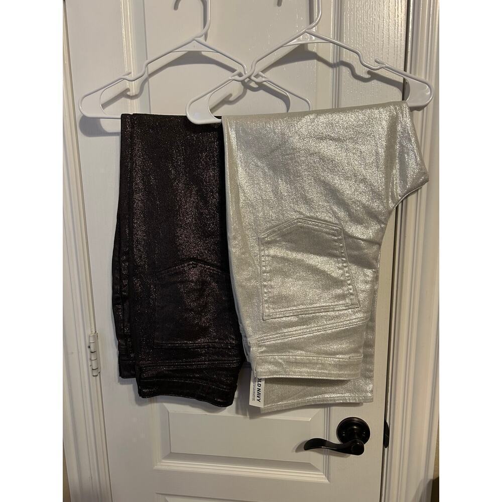 Old Navy Silver and Black Metallic Jeans Size 14